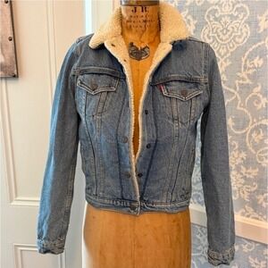 Levis 90s Denim Trucker Jacket Sherpa Lined Women Size S